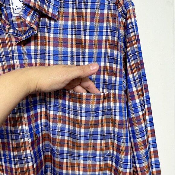 David Donahue Mens Blue/Orange Plaid 100% Cotton Long-Sleeve Button-Down Size M - Picture 10 of 11